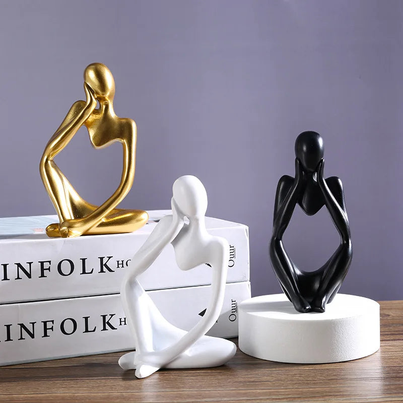 Abstract Thinker Statue – Sand Colored Yoga Figurine for Home Decor