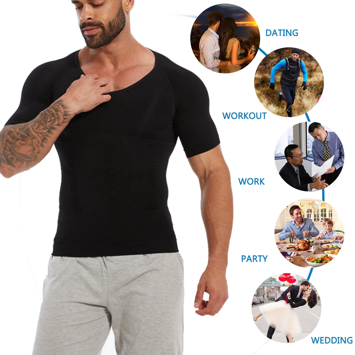 Men's Compression Shapewear Shirt – V-Neck Tummy Control for Fitness Workout