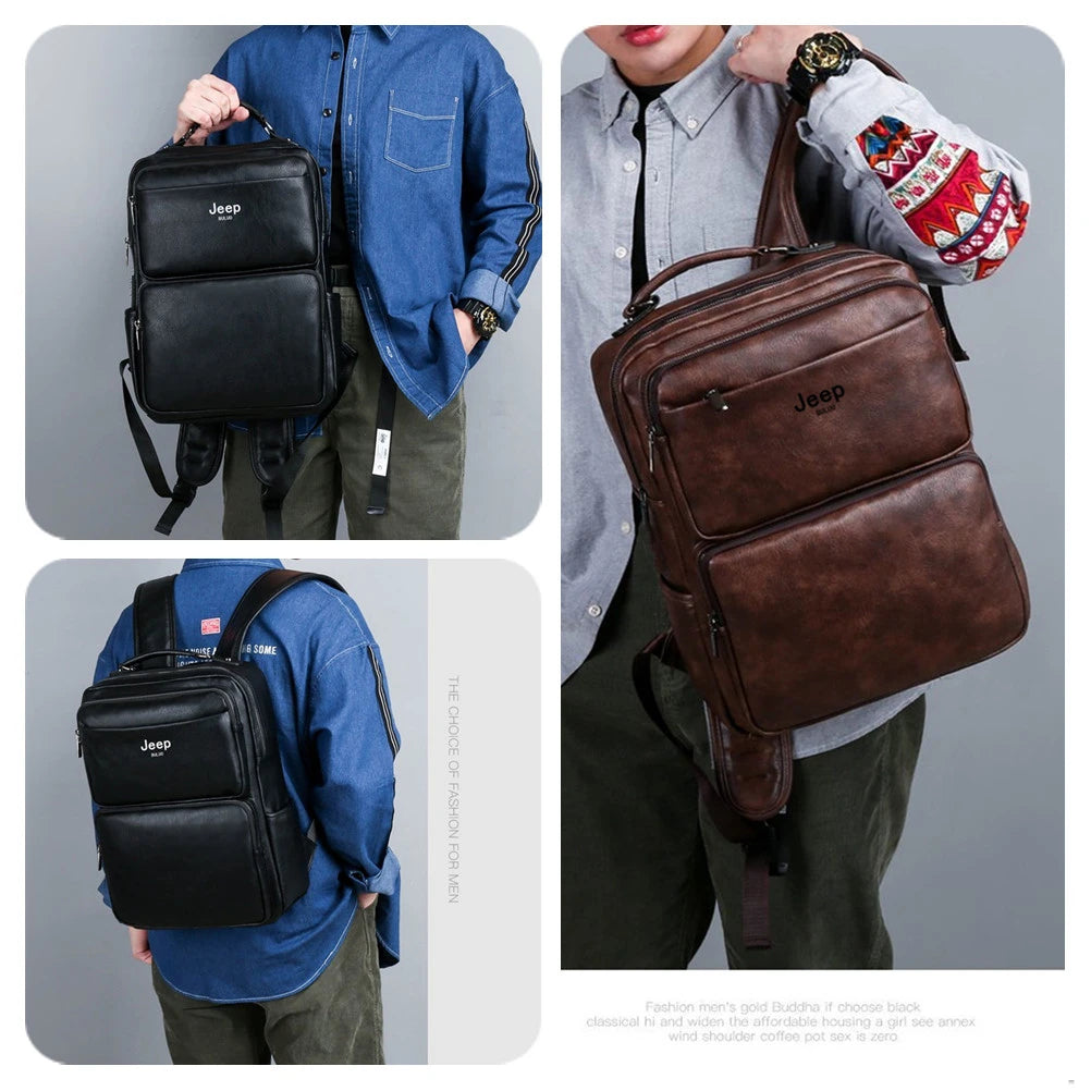 Split Leather Laptop Backpack – Large 14 Inch Travel Bag for Men