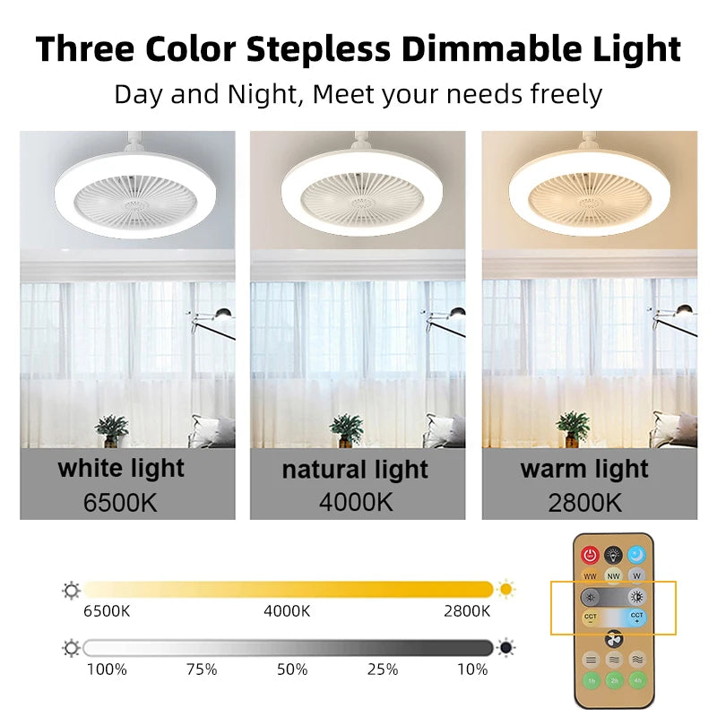 Silent Ceiling Fan Light – Remote Controlled E27 Lamp for Bedroom Living Room
