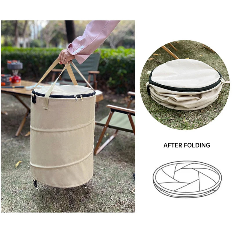 Foldable Outdoor Trash Can – Large Capacity Storage Bin for Camping and Laundry