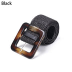 Woven Straw Waist Belt – Round Wooden Buckle for Summer Dress Accessories