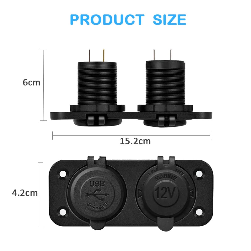 Dual USB Socket Panel – Waterproof QC3.0 Quick Charge for Car Boat RV