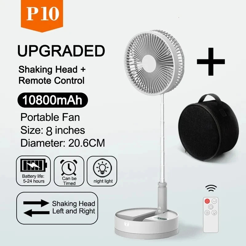 Folding Portable Desk Fan – 10800mAh Rechargeable Air Cooler for Camping