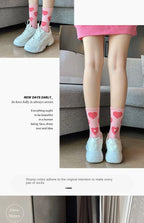 Cotton Strawberry Heart Crew Socks – Cute Women's Casual Fashion Hosiery