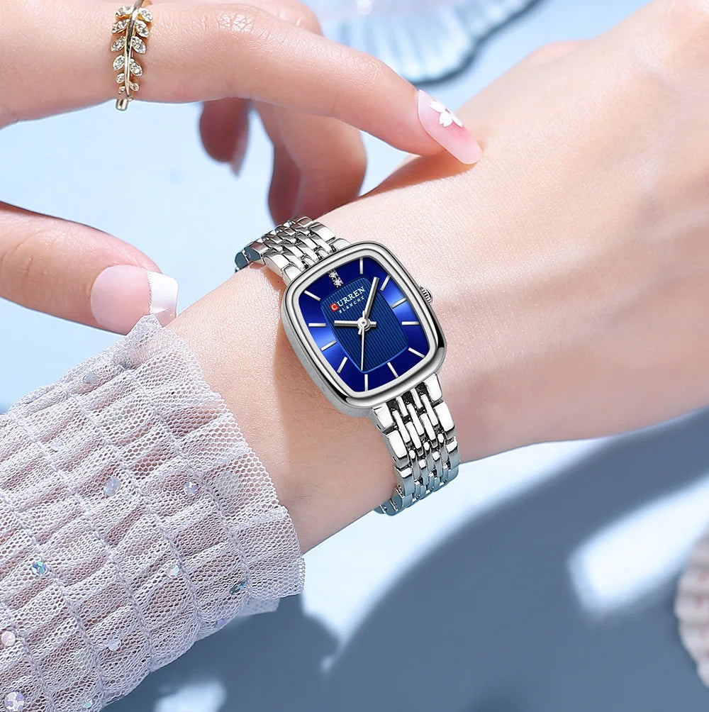 Gold Stainless Steel Quartz Watch – Elegant Square Dial for Business Fashion