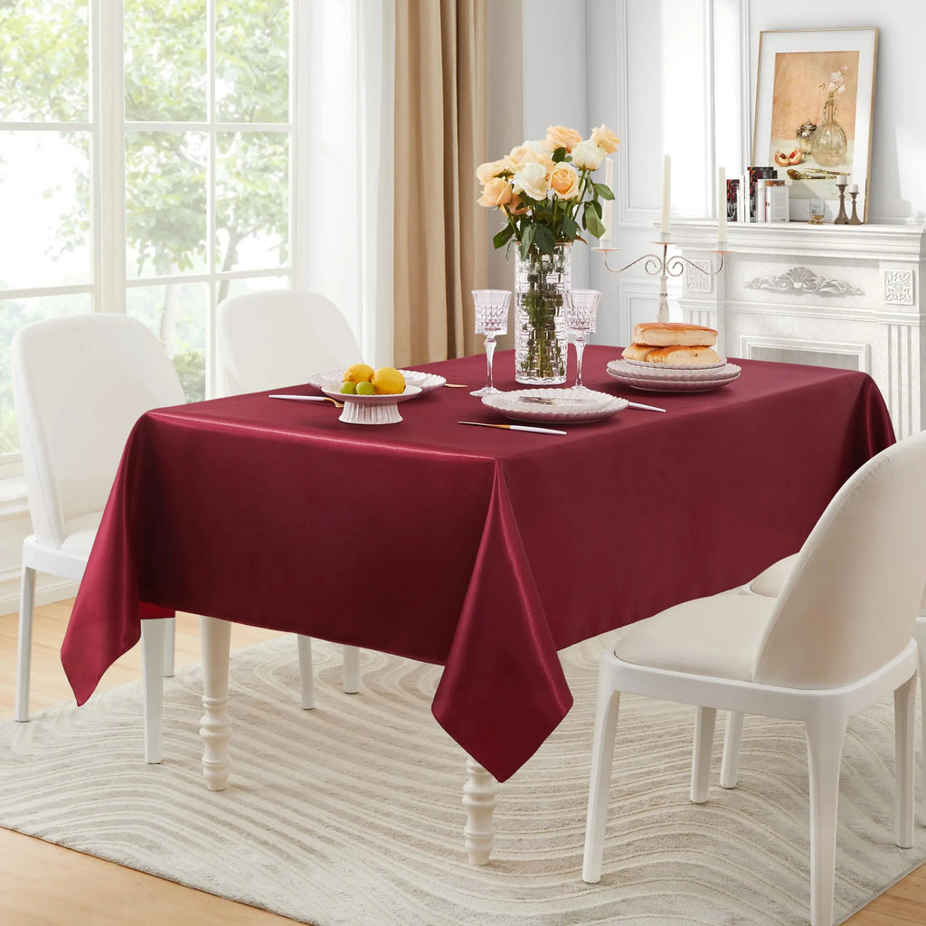 Rectangle Satin Tablecloth – Silky Soft Solid Table Cover for Wedding Banquet