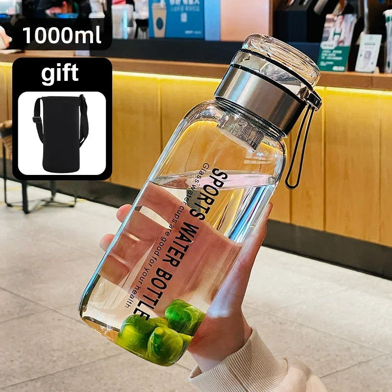 Large Capacity Glass Water Bottle – Transparent Milk Juice Cup for Outdoor Sports