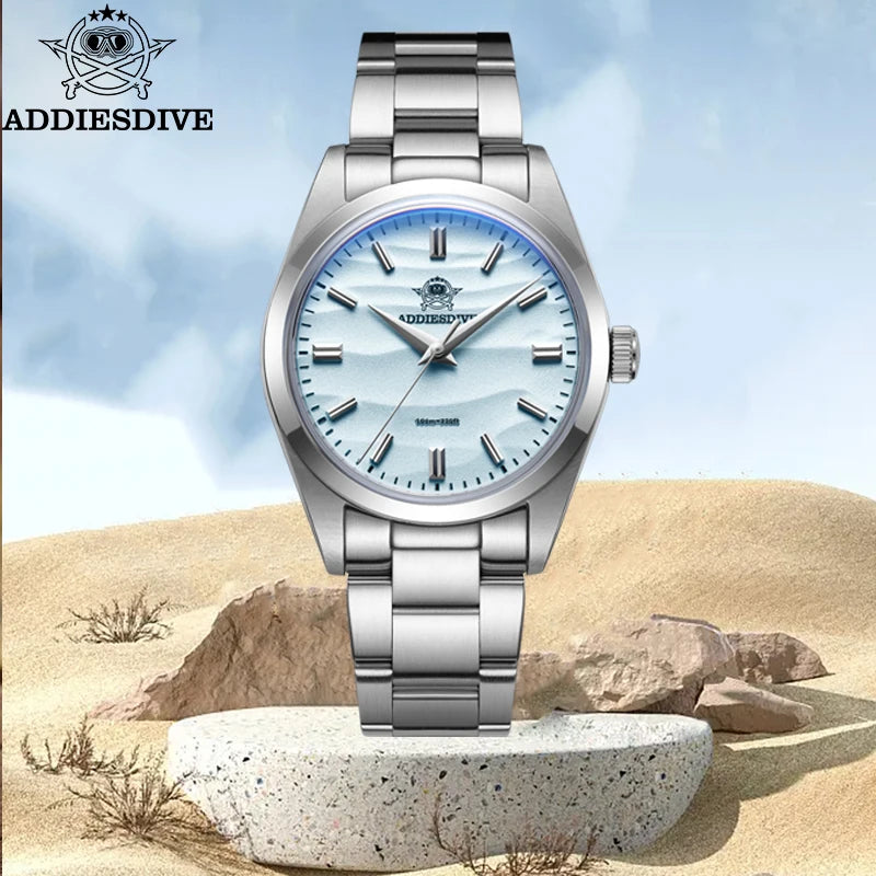 ADDIESDIVE 36mm Quartz Watch – Stainless Steel Sand Dial for Everyday Wear
