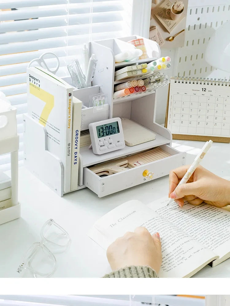 Wooden Desk Organizer – Desktop Stationery Storage for Home Office
