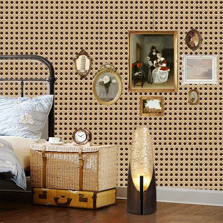 Honeycomb Grid Wallpaper – Luxury Chinese Retro Style for Home Decor