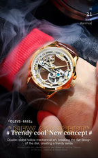 Automatic Skeleton Mechanical Watch – Leather Strap for Luxury Mens Formal Wear