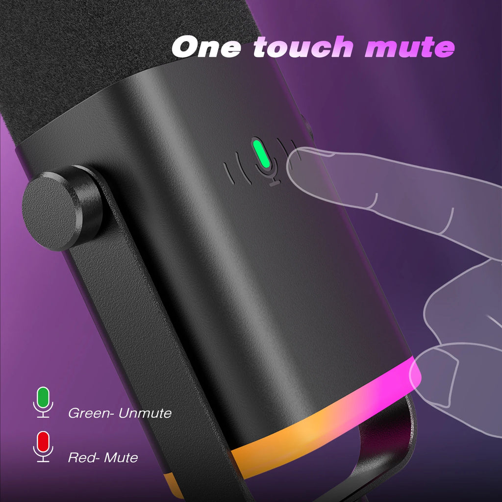 USB XLR Dynamic Microphone – Touch Mute Studio Mic for Gaming and Podcasting
