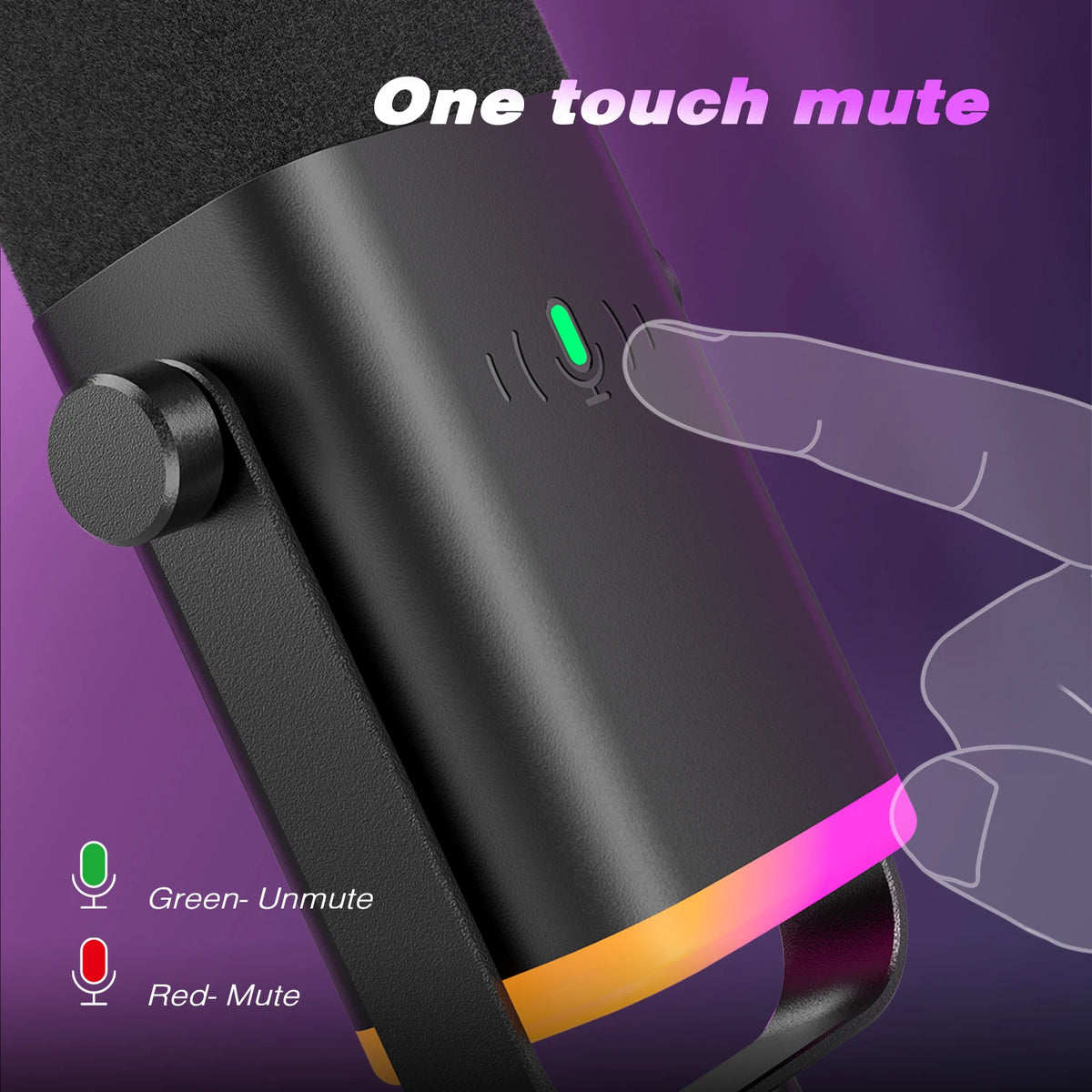 USB XLR Dynamic Microphone – Touch Mute Studio Mic for Gaming and Podcasting
