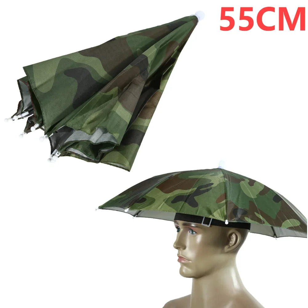 Hands-Free Umbrella Hat – Waterproof Sunscreen Headwear for Hiking and Camping