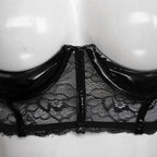 Wetlook Leather Push Up Bralette – Underwire Lace Lingerie for Sexy Cosplay