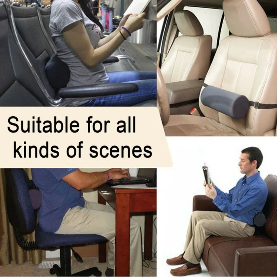Rolling Lumbar Support Pillow – Ergonomic Back Cushion for Office Chair