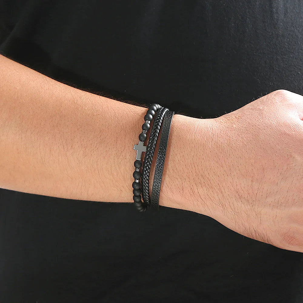 Tiger Eye Leather Bracelet – Multi-Layer Beaded Jewelry for Men