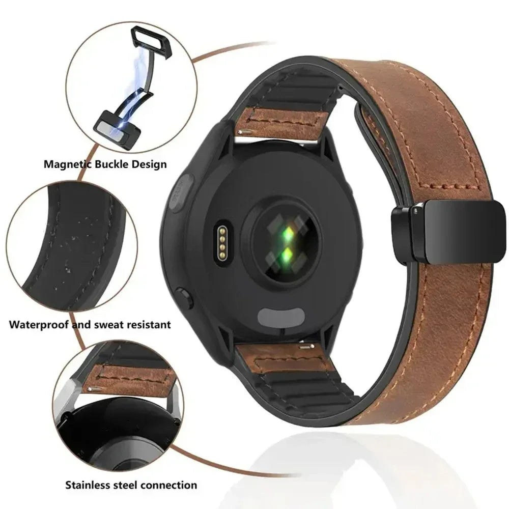 Magnetic Hybrid Watch Band – Leather and Silicone Strap for Garmin Sport