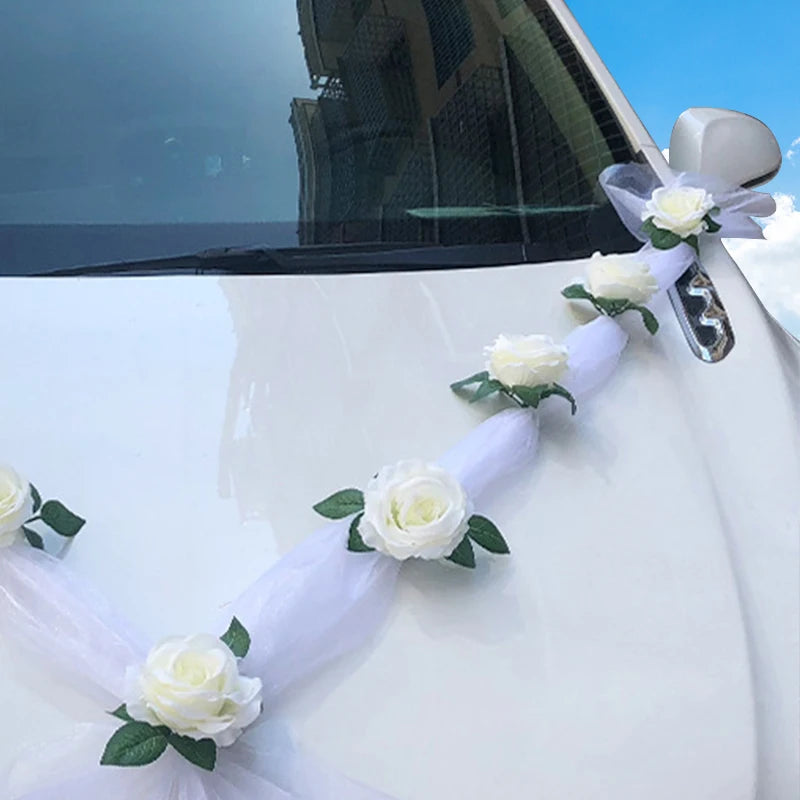 Wedding Car Decoration Kit – Floral Ribbon Set for Bridal Vehicle Layout