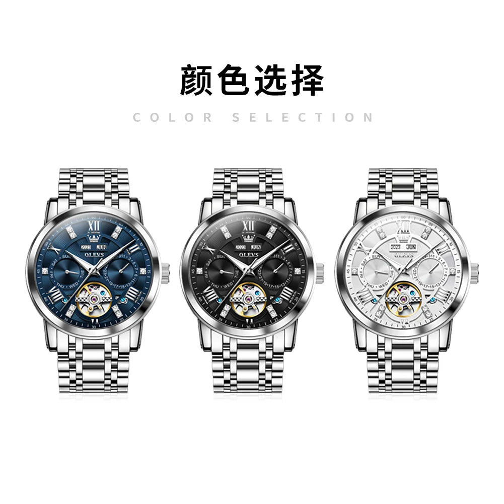 OLEVS Automatic Mechanical Watch – Skeleton Flywheel for Men's Business Wear