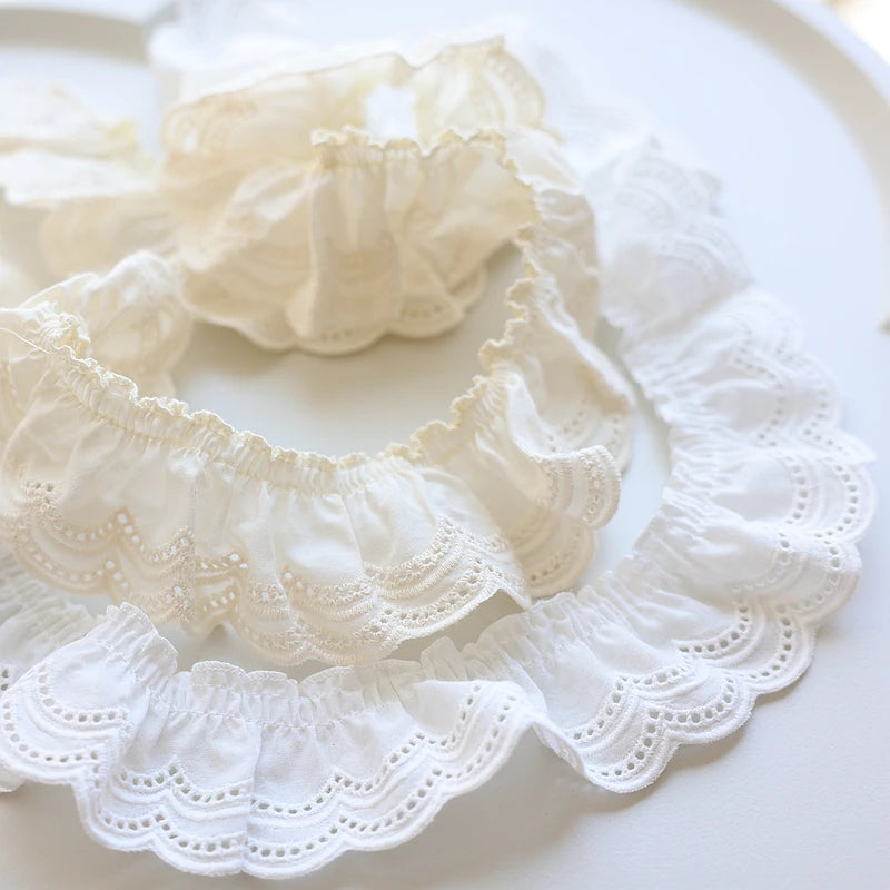 Embroidered Lace Trim – Pleated Cotton Fabric for DIY Dress Sewing Decor