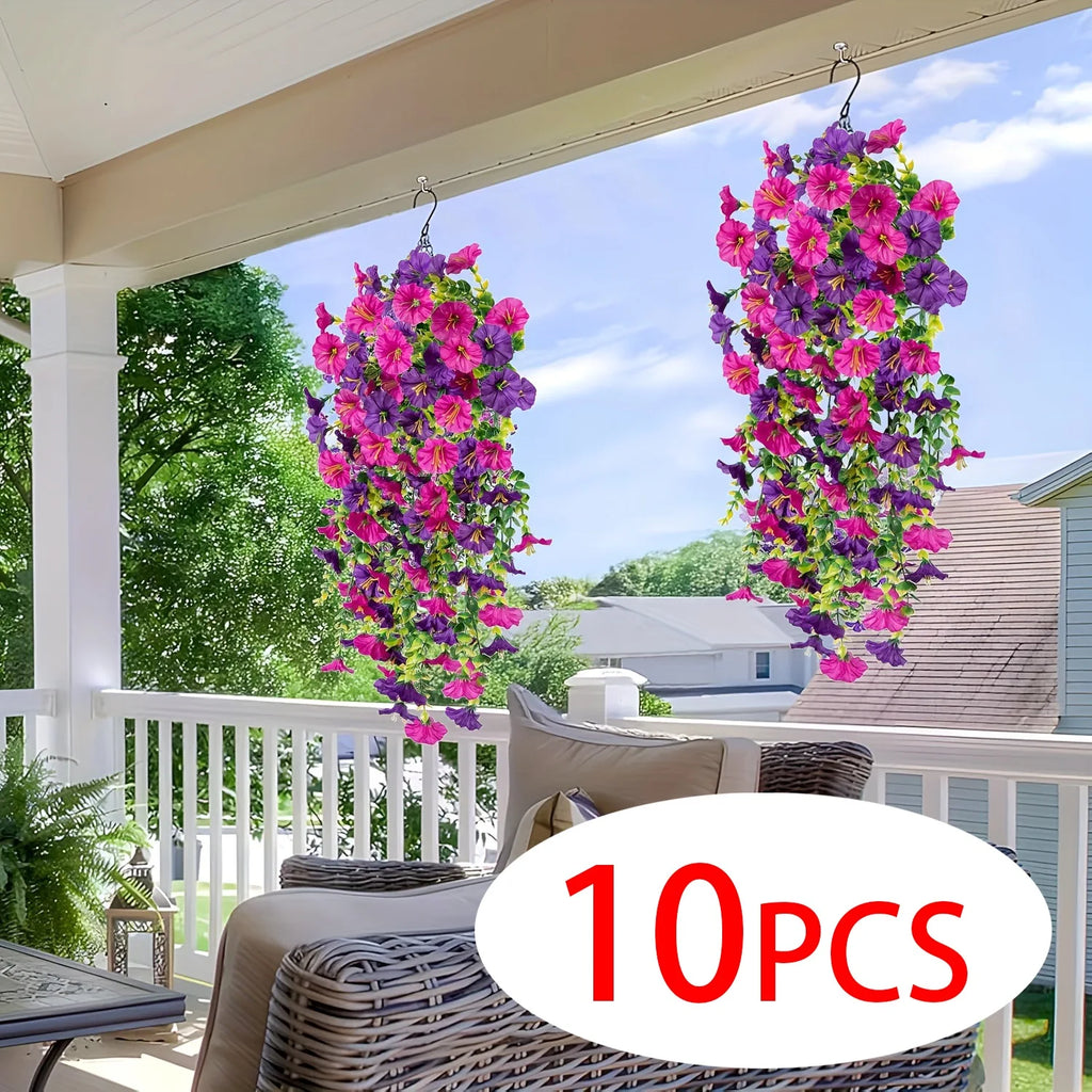 Artificial Morning Glory and Eucalyptus Vine – UV-Resistant Home Wall Decor