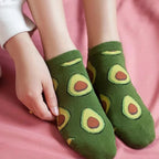 Avocado Crew Ankle Socks – Breathable Kawaii Cotton for Women's Fashion