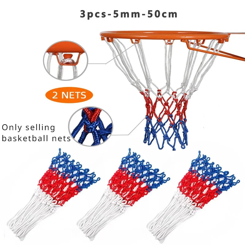 Tri-Color Basketball Net – Heavy-Duty Nylon Rim for Outdoor Sports