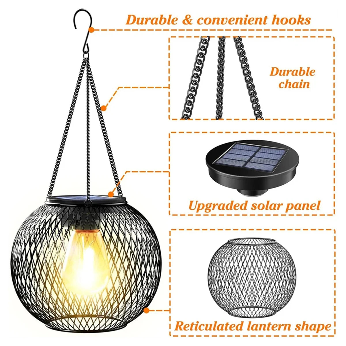 Iron Solar Lantern – Waterproof LED Landscape Light for Garden Decor