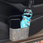 Bling Car Trash Bin – Crystal Seat Back Garbage Storage for Women Interior