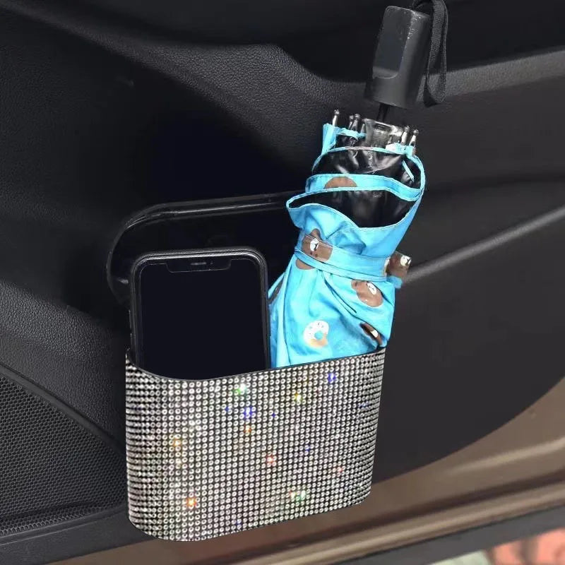 Bling Car Trash Bin – Crystal Seat Back Garbage Storage for Women Interior