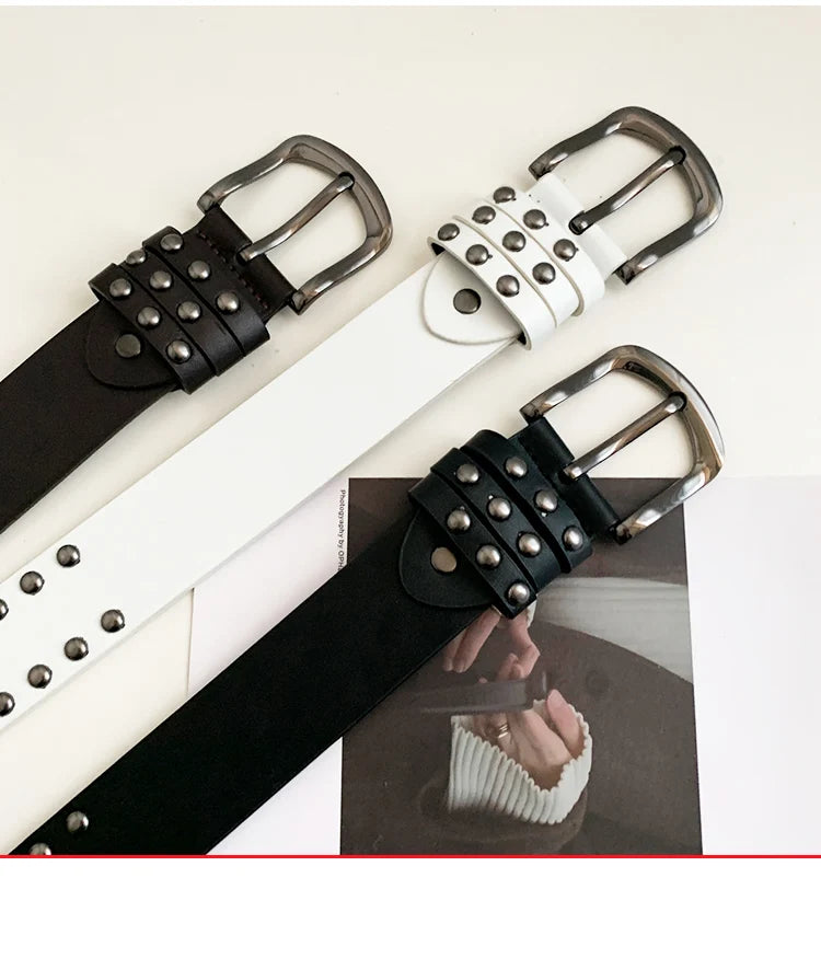 Rivet Studded Leather Belt – Fashion Waist Accessory for Women