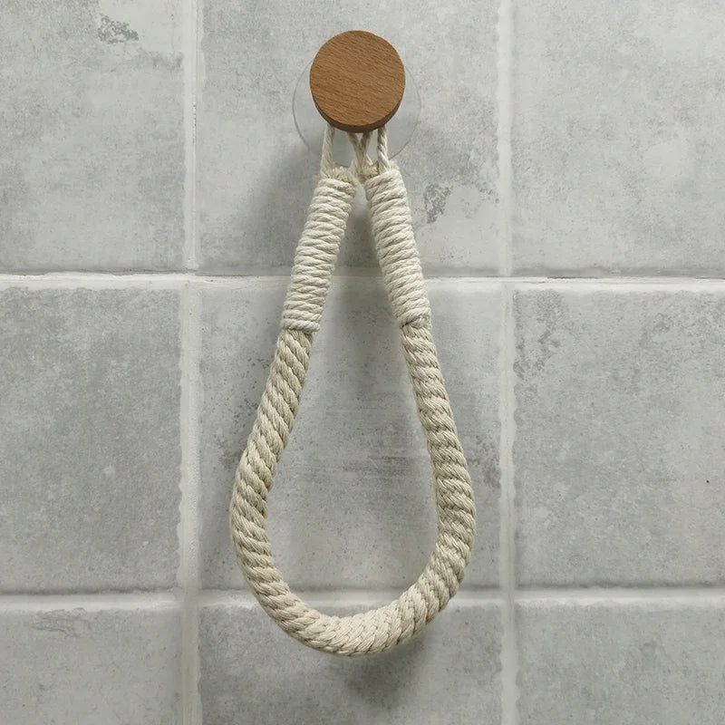 Adhesive Hemp Paper Towel Holder – Wall Mounted Rack for Bathroom Storage