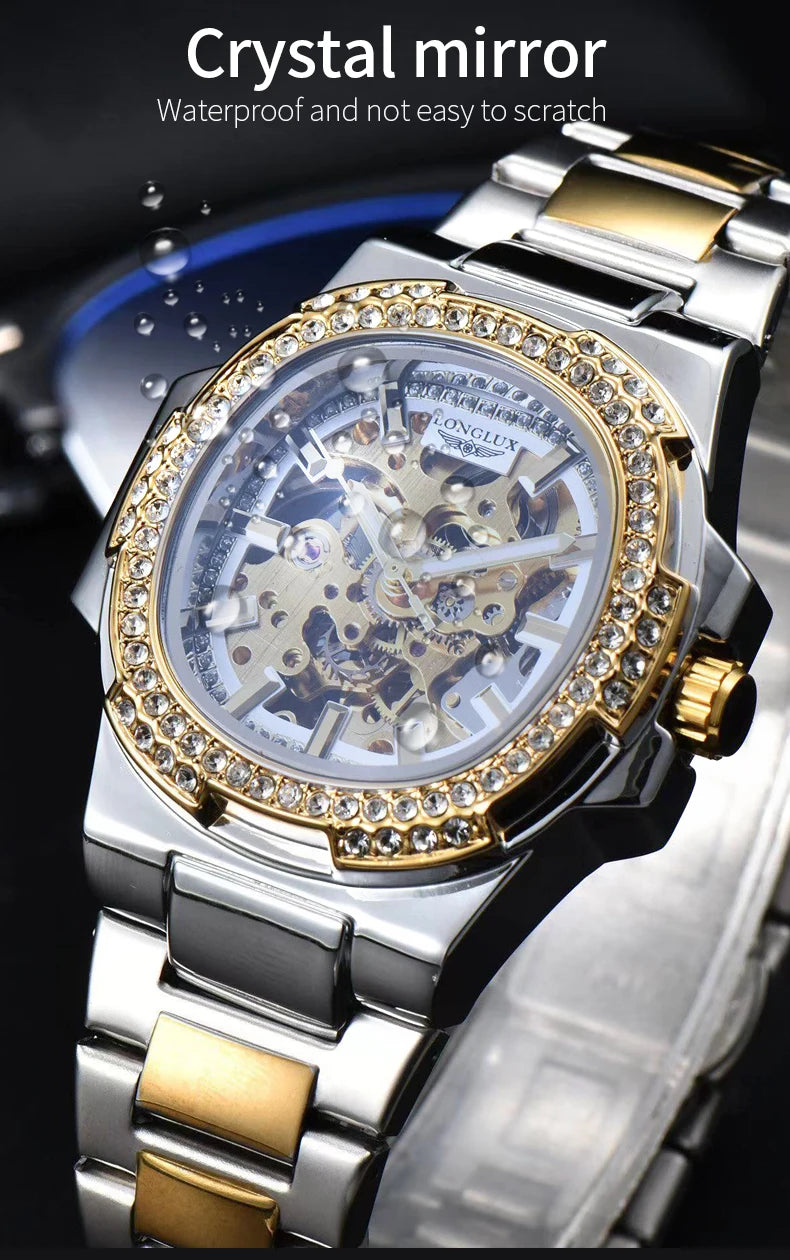 Skeleton Automatic Watch – Luxury Stainless Steel Diamond for Men