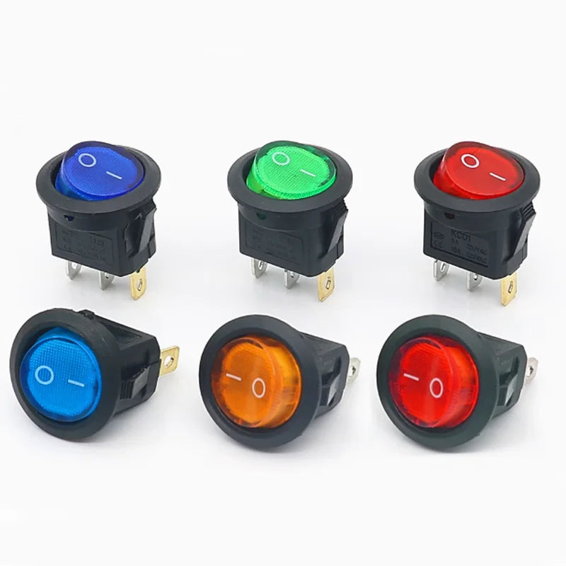 Round Rocker Switch – 12V 220V LED Power Button for Automotive Dash Controls