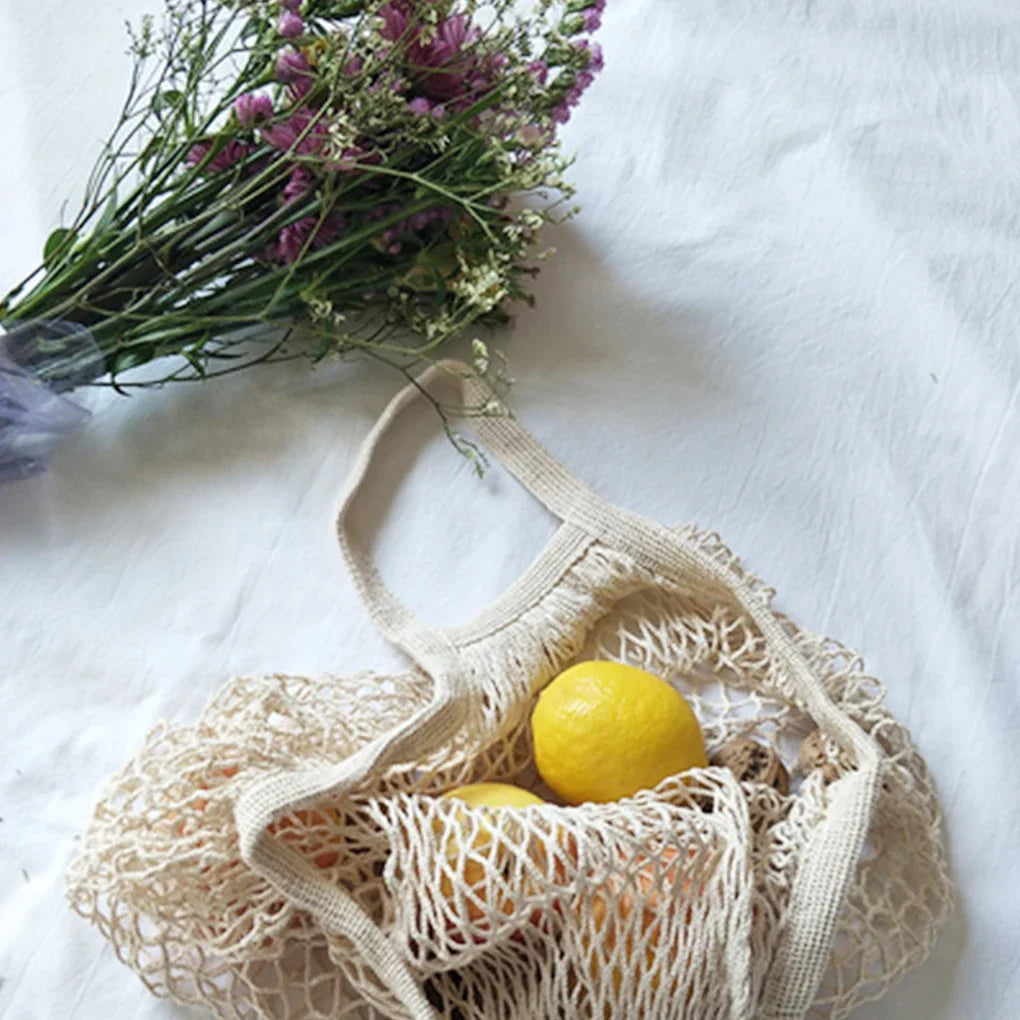 Reusable Cotton Mesh Tote Bag – Eco-Friendly Produce Storage for Grocery Shopping