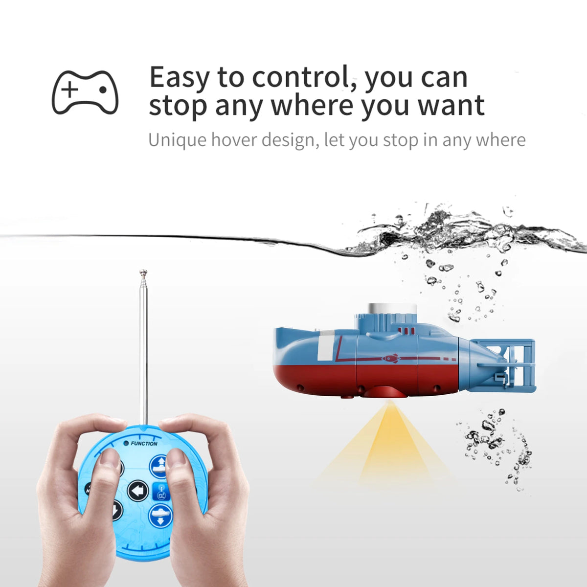 Mini RC Submarine – Waterproof Simulation Boat Toy for Kids Pool Play