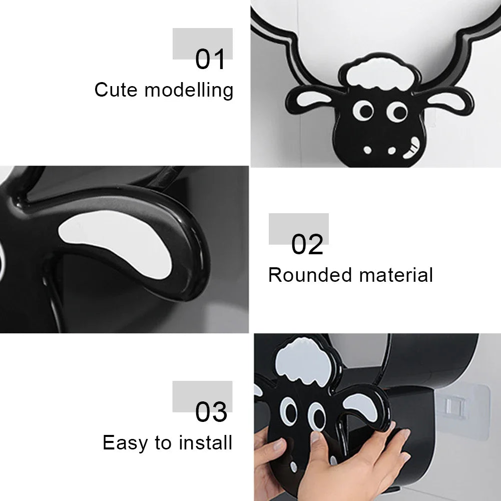 Sheep Toilet Paper Holder – Wall Mounted Metal Organizer for Bathroom Decor