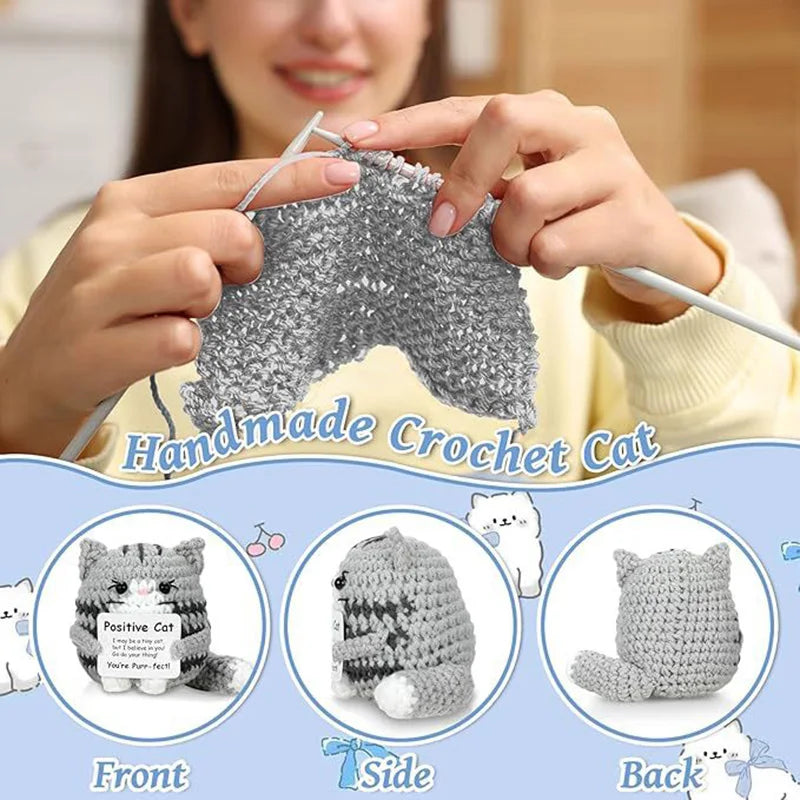 Handmade Crochet Cat Doll – Positive Energy Ornament for Christmas Gifts