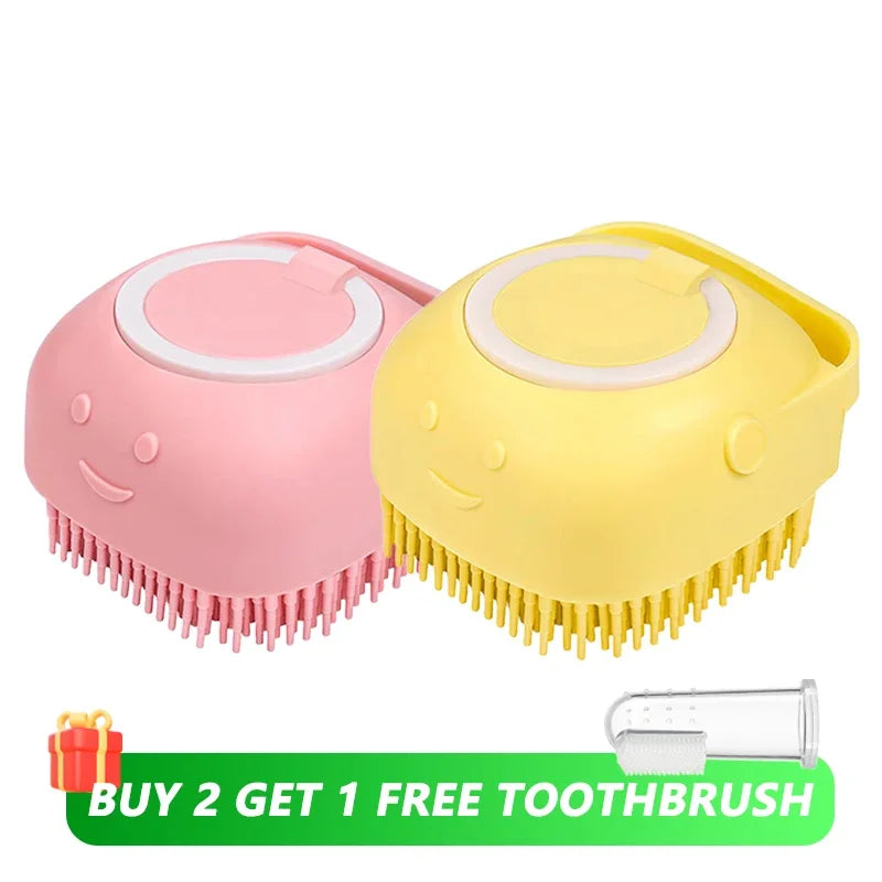 Silicone Pet Bath Brush – Shampoo Dispenser for Dog and Cat Grooming