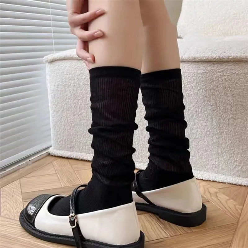 Vertical Striped Mid-Length Socks – Breathable Cotton for Daily Wear
