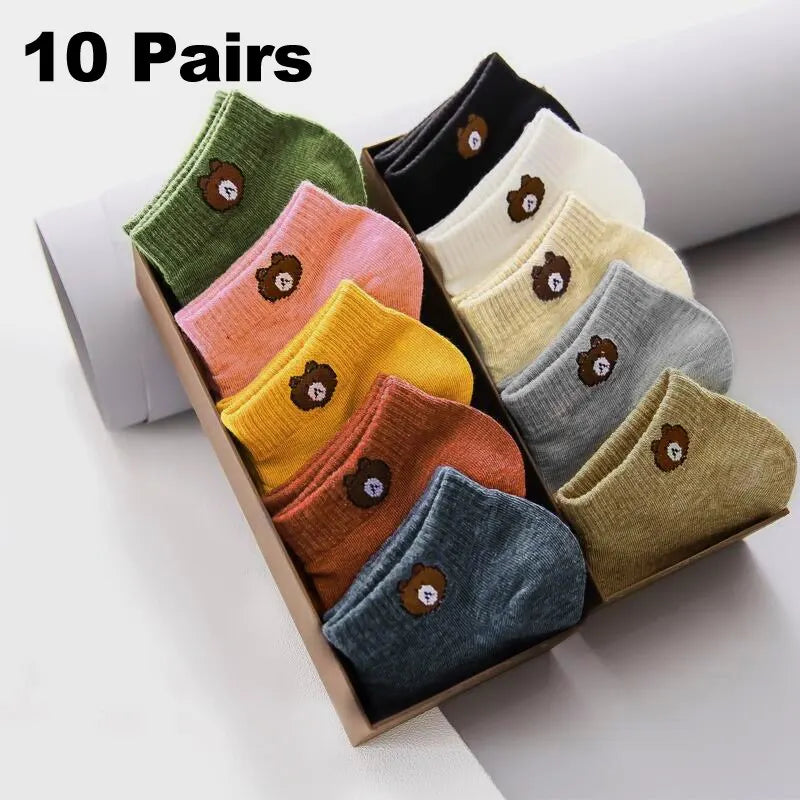 Cute Bear Low Tube Socks – Breathable Cotton Casual Footwear for Women