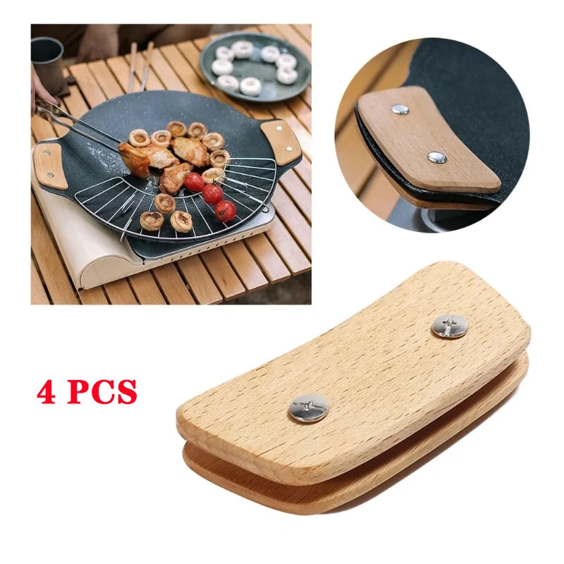 Wooden BBQ Pan Handle – Heat Resistant Anti-Scald Grip for Outdoor Cooking