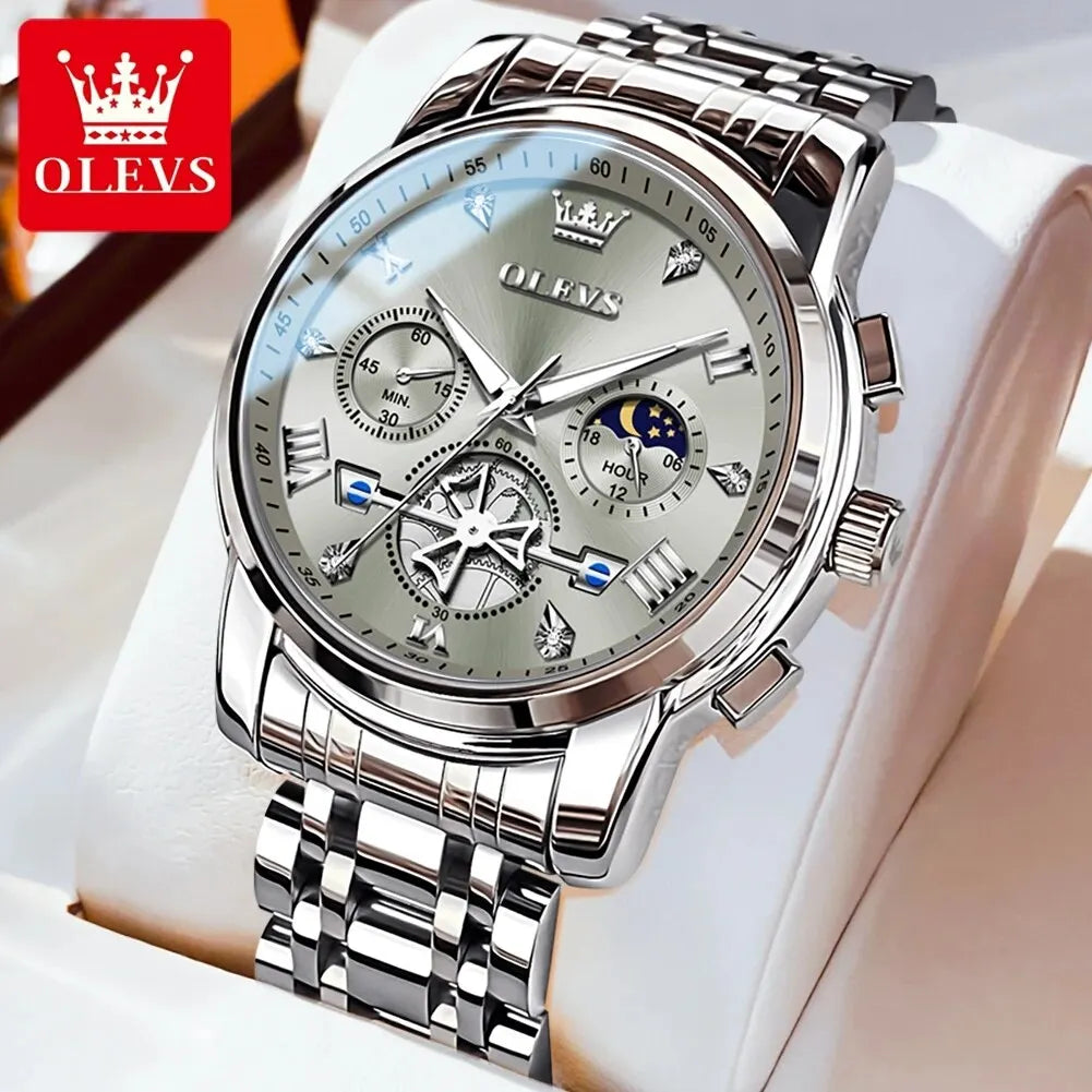 Quartz Chronograph Watch – Moon Phase Luminous Wristwatch for Men