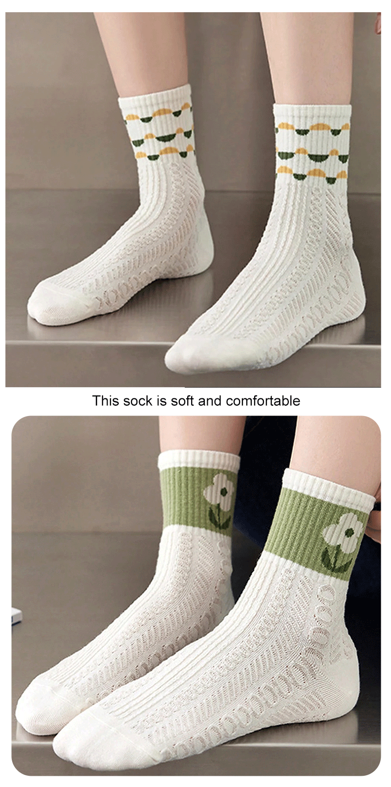 Cartoon Print Mid-Length Socks – Soft Cotton Casual Wear for Women