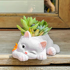 Ceramic Cat Succulent Planter – Decorative Desktop Pot for Home Office