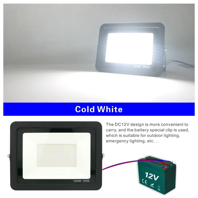 12V LED Flood Light – IP66 Waterproof Outdoor Spotlight for Camping and Marine