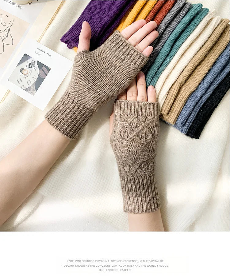 Soft Wool Half Finger Gloves – Warm Knit Arm Mittens for Winter Outdoor