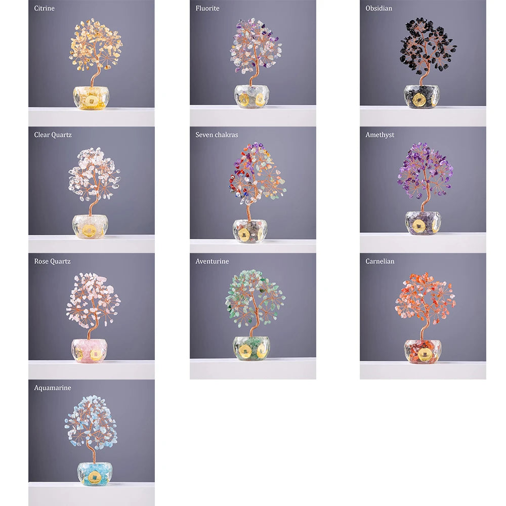 Natural Crystal Tree of Life Ornament – Crushed Stone Decor for Home Office
